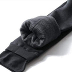 Fleece-lined winter leggings, dark gray with rolled gray fleece lining at the ankle