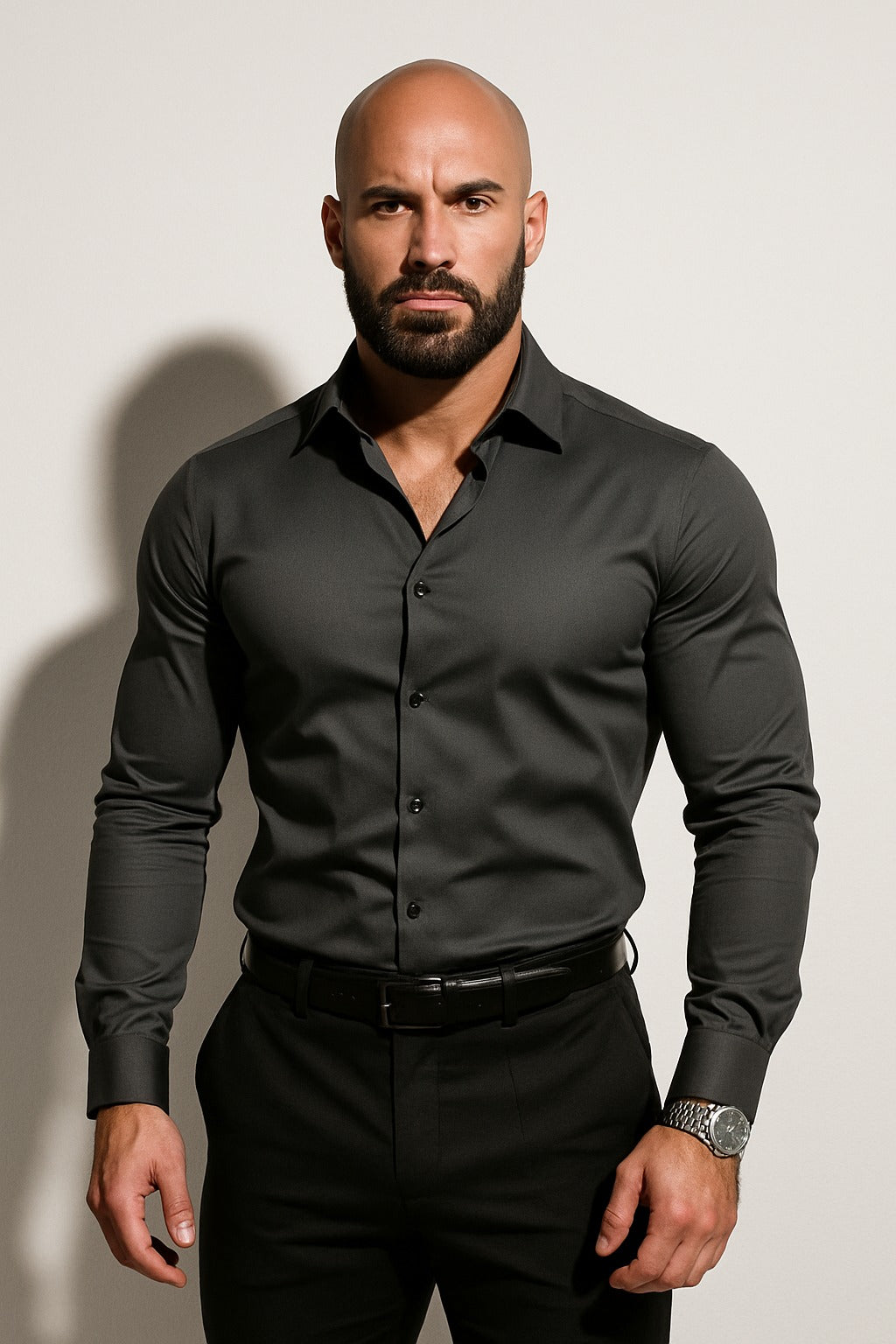 Auren | Long Sleeve Dress Shirt for Men - Relaxed Fit Casual Polished Refined Everyday Fit-Men's Shirt-Dark Grey-XS-Camoufit