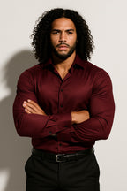 Auren | Long Sleeve Dress Shirt for Men - Relaxed Fit Casual Polished Refined Everyday Fit-Men's Shirt-Wine Red-XS-Camoufit
