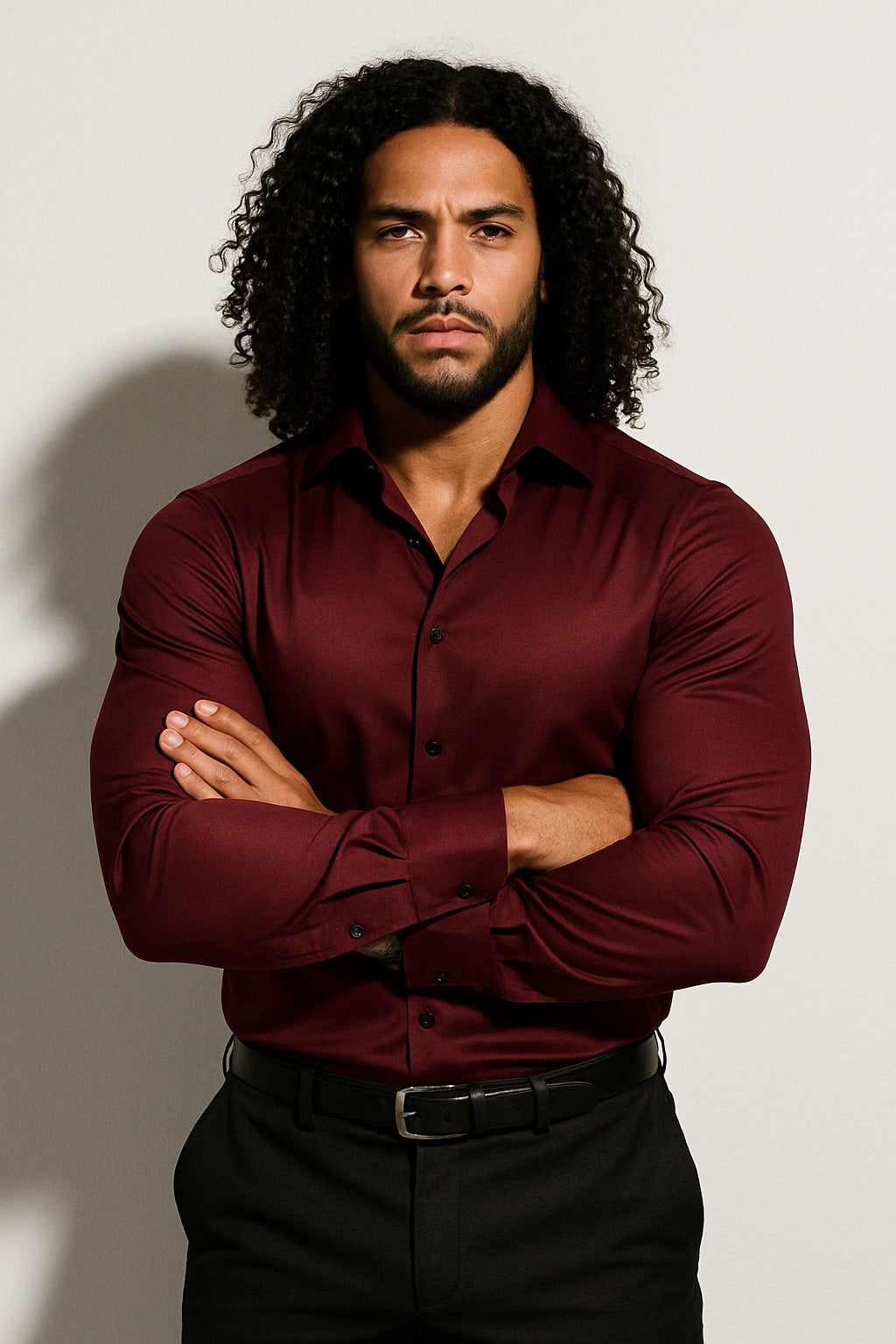 Auren | Long Sleeve Dress Shirt for Men - Relaxed Fit Casual Polished Refined Everyday Fit-Men's Shirt-Wine Red-XS-Camoufit