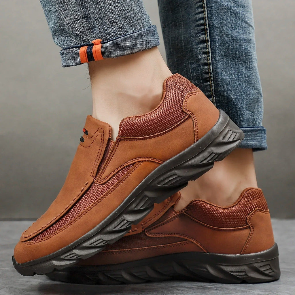 Bellaro | Slip On Loafers for Men - Nubuck Hybrid Textured Panel Casual Regular Fit-Men's Shoes-Brown-6-Camoufit