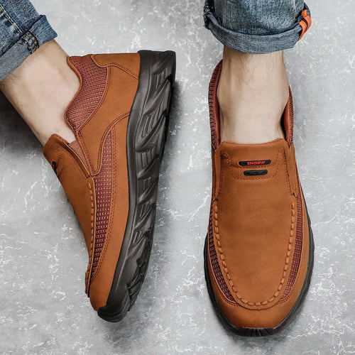 Bellaro | Slip On Loafers for Men - Nubuck Hybrid Textured Panel Casual Regular Fit-Men's Shoes-Brown-6-Camoufit