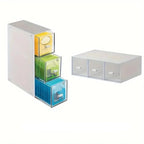 Tea box organizer set: white box with 3 drawer units, clear fronts for tea storage