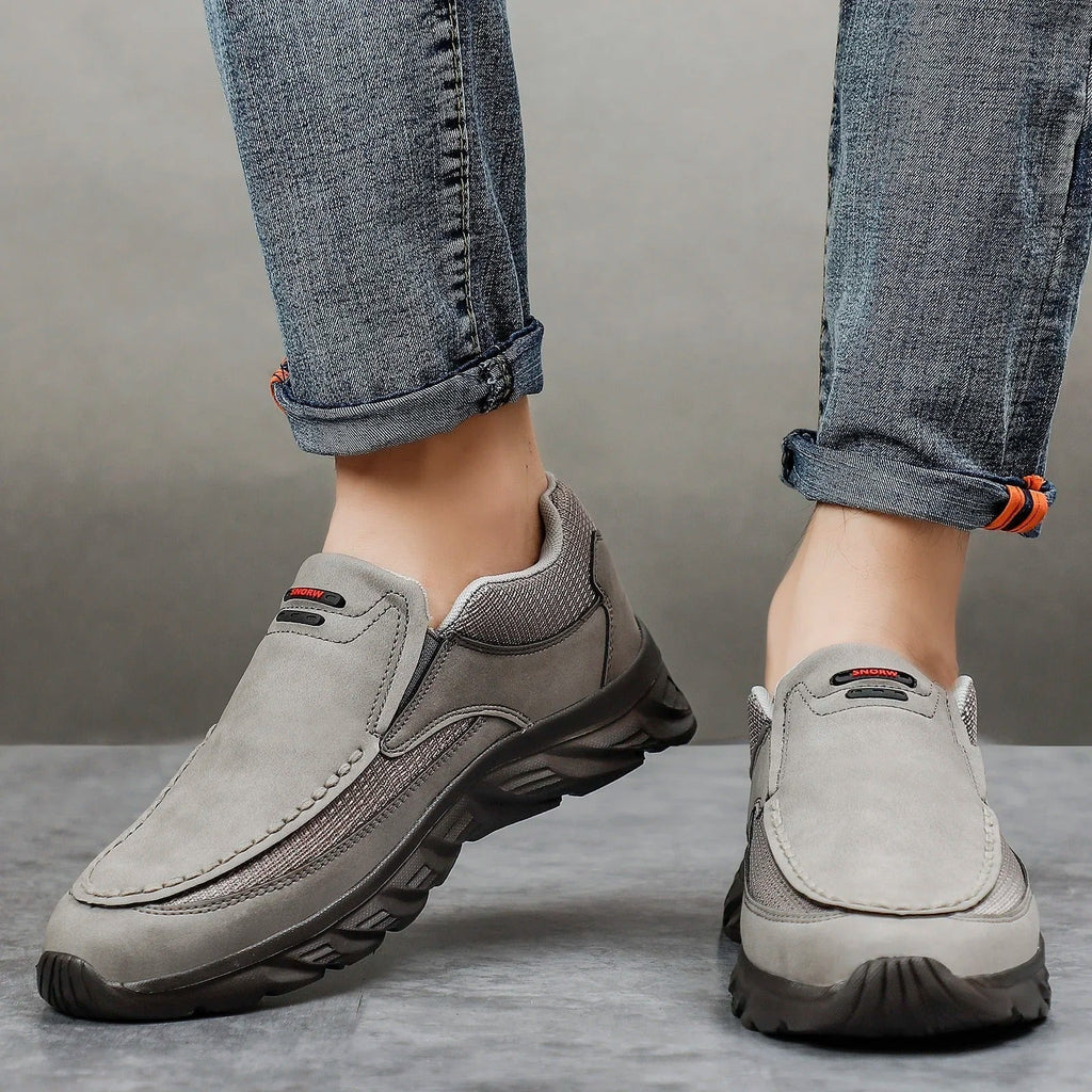 Bellaro | Slip On Loafers for Men - Nubuck Hybrid Textured Panel Casual Regular Fit-Men's Shoes-Brown-6-Camoufit