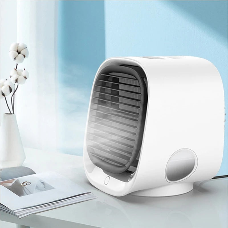 Portable air cooler humidifier, white mini desk cooler with side control window