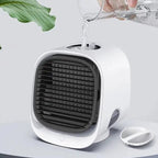 Portable air cooler humidifier, white mini unit with top water pour opening
