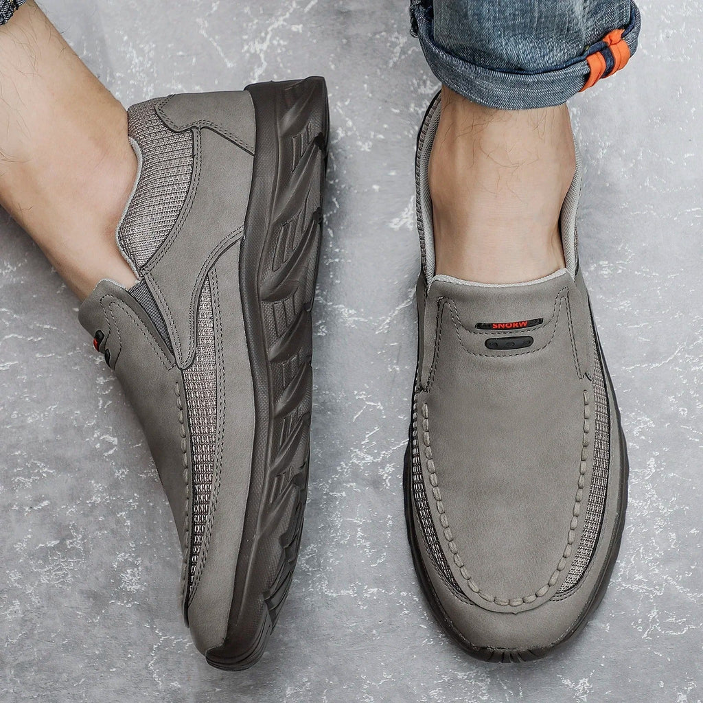 Bellaro | Slip On Loafers for Men - Nubuck Hybrid Textured Panel Casual Regular Fit-Men's Shoes-Brown-6-Camoufit