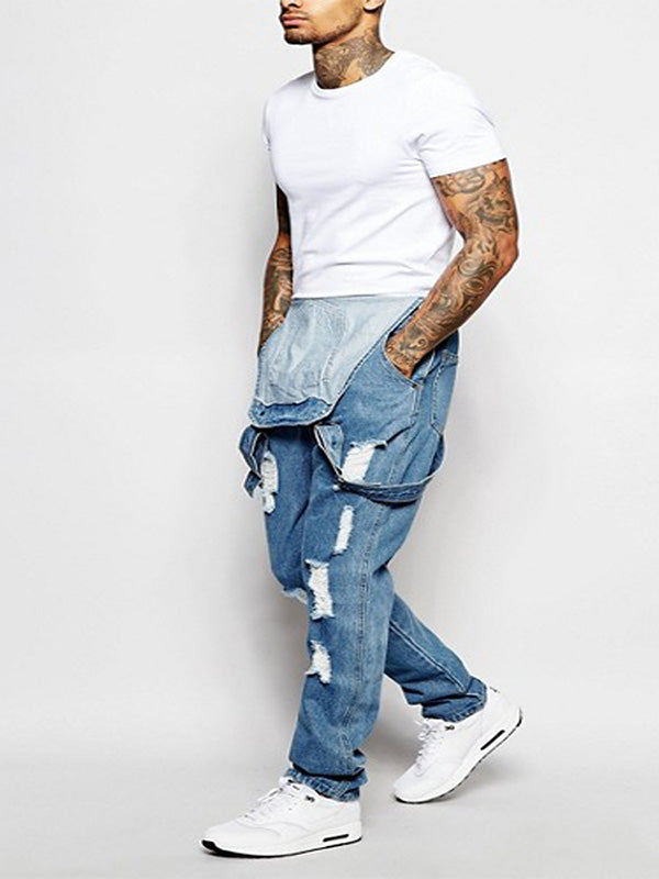 men's Denim Overalls Distressed Cotton Slim Fit 1