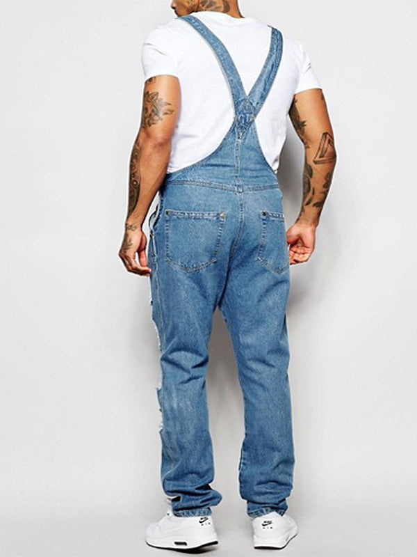 men's Denim Overalls Distressed Cotton Slim Fit 2