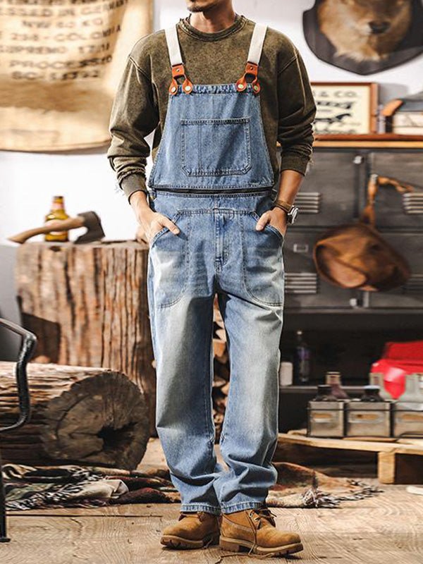 Men's Classic Workwear Denim Overalls-Jumpsuits & Overalls-CAMOUFIT-Light Blue-S-Camoufit