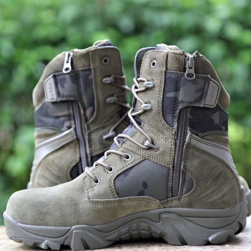 Alvero | Tactical Military Boots for Men - Waterproof Lightweight Anti-Skid Fit-Tactical Boots-Khaki-5.5-Camoufit