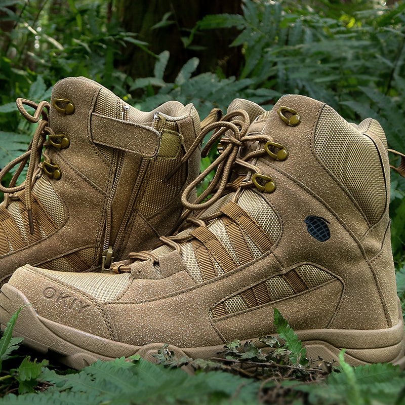 Solano | High Top Tactical Boots for Men - Lightweight Water-Resistant Grip Fit-Tactical Boots-Khaki-5.5-Camoufit