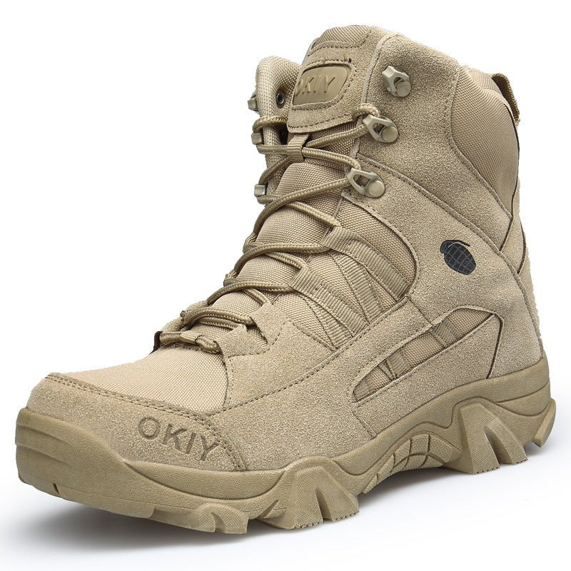 Solano | High Top Tactical Boots for Men - Lightweight Water-Resistant Grip Fit-Tactical Boots-Khaki-5.5-Camoufit