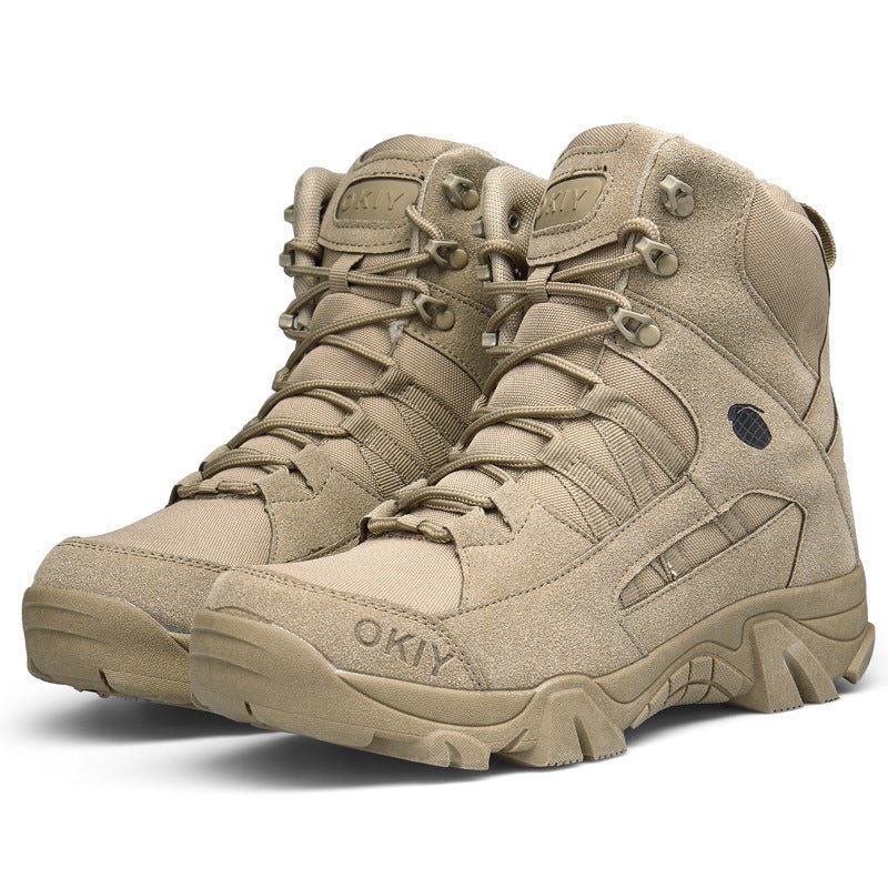 Solano | High Top Tactical Boots for Men - Lightweight Water-Resistant Grip Fit-Tactical Boots-Khaki-5.5-Camoufit