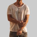 Elvio | Round Neck T Shirt for Men - Short Sleeve Cotton Relaxed Casual Everyday Fit-Men's T-shirt-White-XS-Camoufit