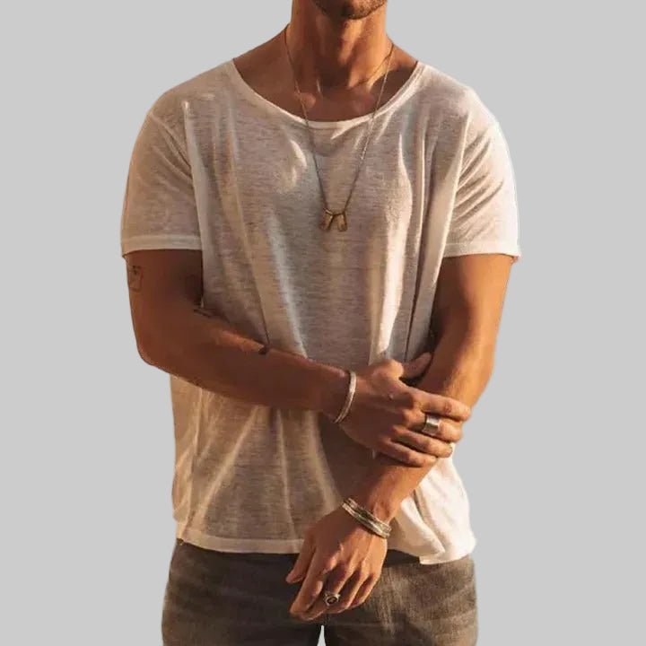 Elvio | Round Neck T Shirt for Men - Short Sleeve Cotton Relaxed Casual Everyday Fit-Men's T-shirt-White-XS-Camoufit