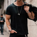 Elvio | Round Neck T Shirt for Men - Short Sleeve Cotton Relaxed Casual Everyday Fit-Men's T-shirt-Black-XS-Camoufit