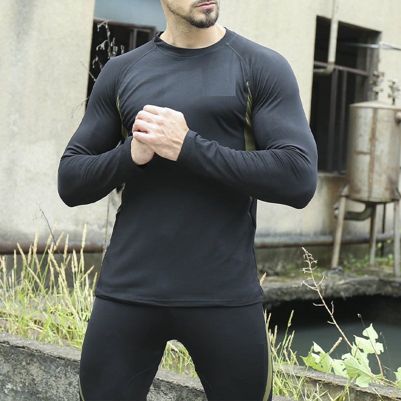 Valen | Thermal Underwear Set for Men - Stretch Fleece Lined Slim Fit-Tactical Set-Black-S-Camoufit