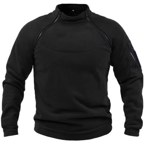 Deloro | Fleece Pullover Hoodie for Men - Warm Soft Ribbed Cuff Long Sleeve Slim Fit-Tactical Top-Black-M-Camoufit