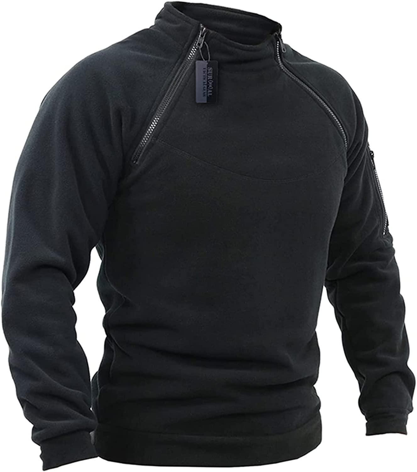 Deloro | Fleece Pullover Hoodie for Men - Warm Soft Ribbed Cuff Long Sleeve Slim Fit-Tactical Top-Black-M-Camoufit