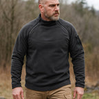 Deloro | Fleece Pullover Hoodie for Men - Warm Soft Ribbed Cuff Long Sleeve Slim Fit-Tactical Top-Black-M-Camoufit