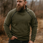 Deloro | Fleece Pullover Hoodie for Men - Warm Soft Ribbed Cuff Long Sleeve Slim Fit-Tactical Top-Black-M-Camoufit
