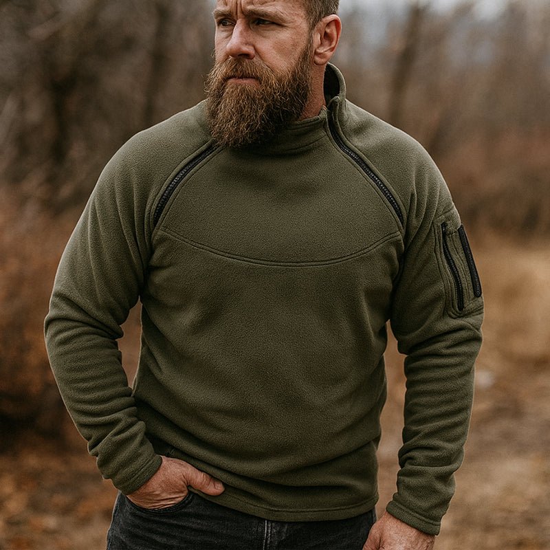 Deloro | Fleece Pullover Hoodie for Men - Warm Soft Ribbed Cuff Long Sleeve Slim Fit-Tactical Top-Black-M-Camoufit