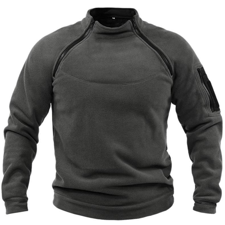 Deloro | Fleece Pullover Hoodie for Men - Warm Soft Ribbed Cuff Long Sleeve Slim Fit-Tactical Top-Grey-M-Camoufit