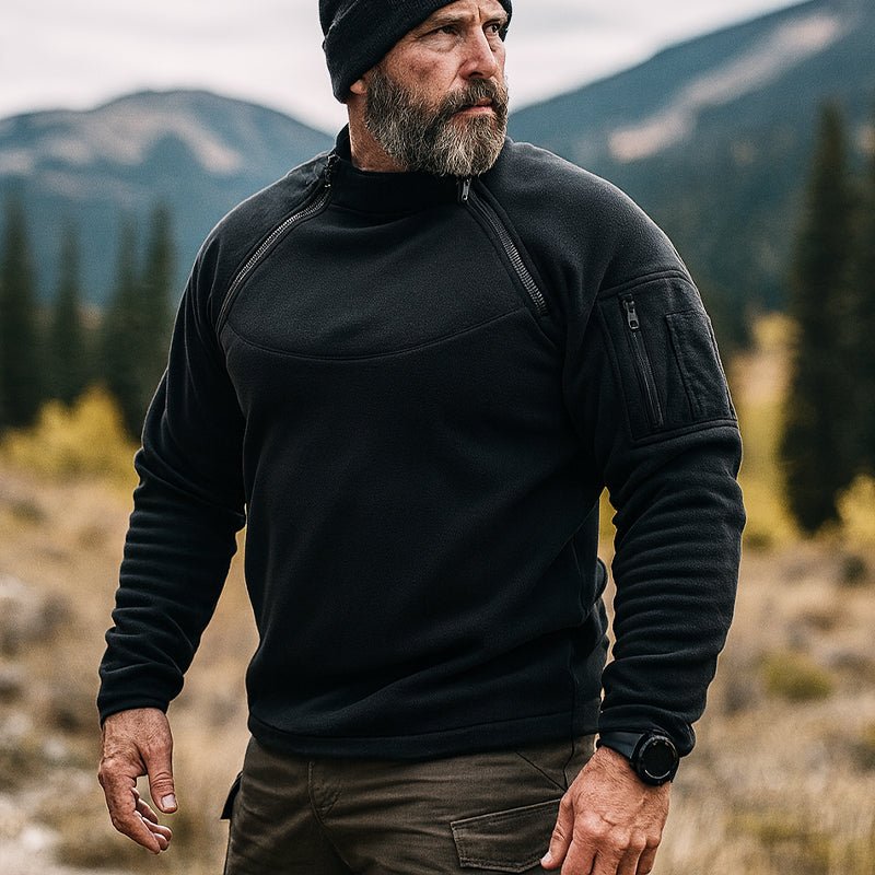 Deloro | Fleece Pullover Hoodie for Men - Warm Soft Ribbed Cuff Long Sleeve Slim Fit-Tactical Top-Black-M-Camoufit