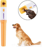 Cordless pet nail grinder with orange ergonomic handle and sanding head cover