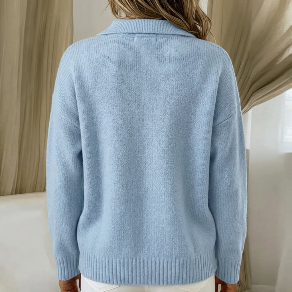 Penelope | Knit Polo Sweater Women Soft Stretch Elegant Fit-Women's Sweater-Light Blue-S-Camoufit