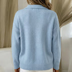 Penelope | Knit Polo Sweater Women Soft Stretch Elegant Fit-Women's Sweater-Light Blue-S-Camoufit
