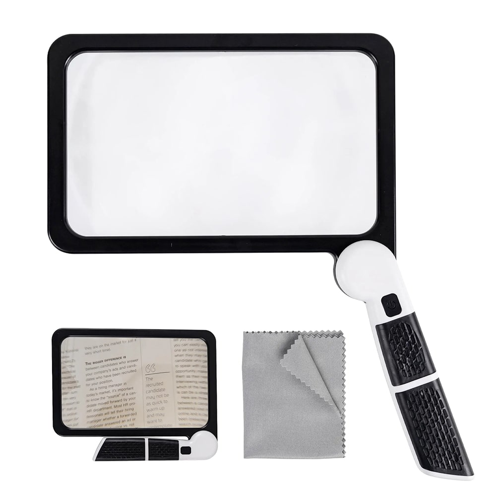 Full-Sided Handheld Magnifier – 5X Magnification, LED Illuminated Magnifier with 3 Modes, Ideal for Reading Books and for Seniors