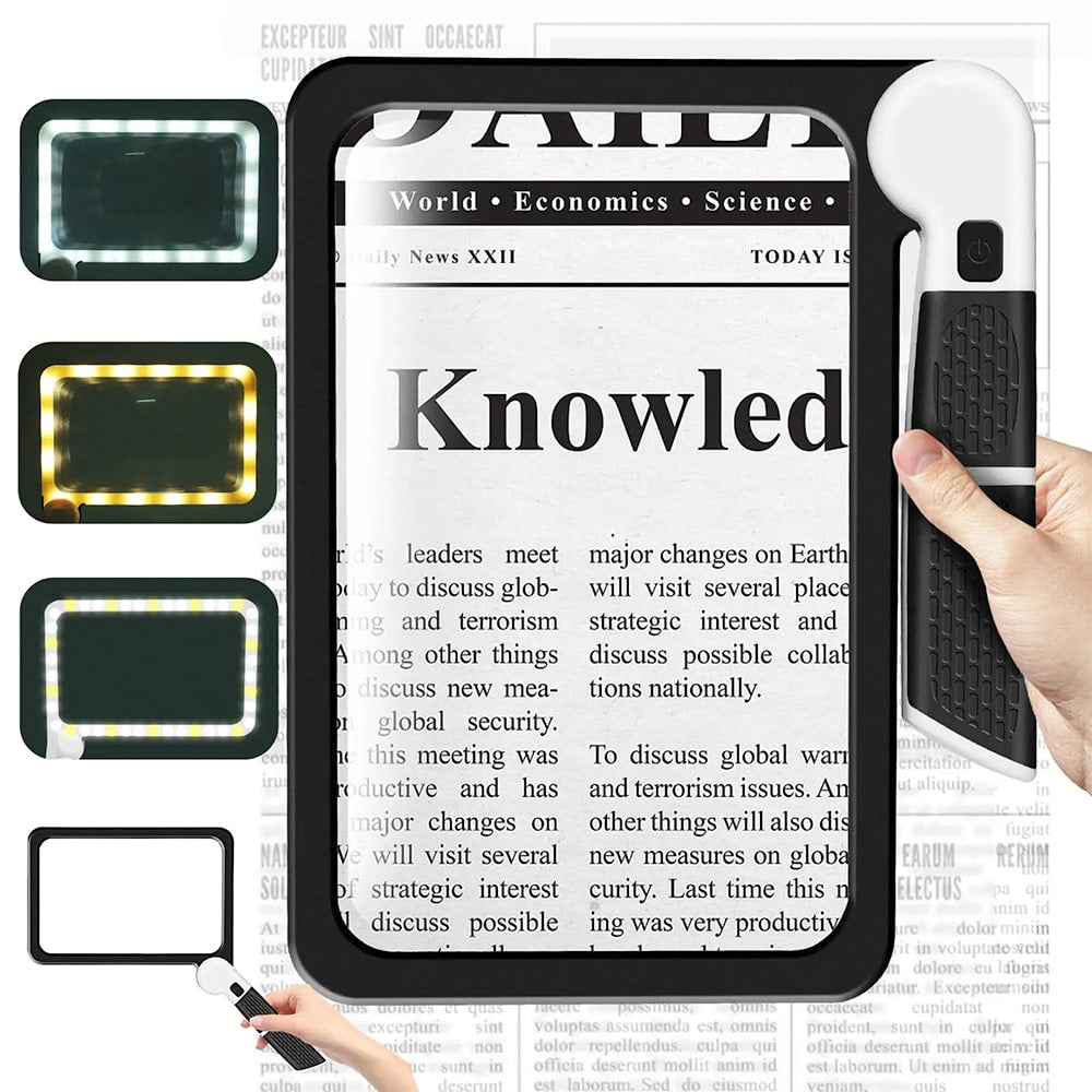 Full-Sided Handheld Magnifier – 5X Magnification, LED Illuminated Magnifier with 3 Modes, Ideal for Reading Books and for Seniors