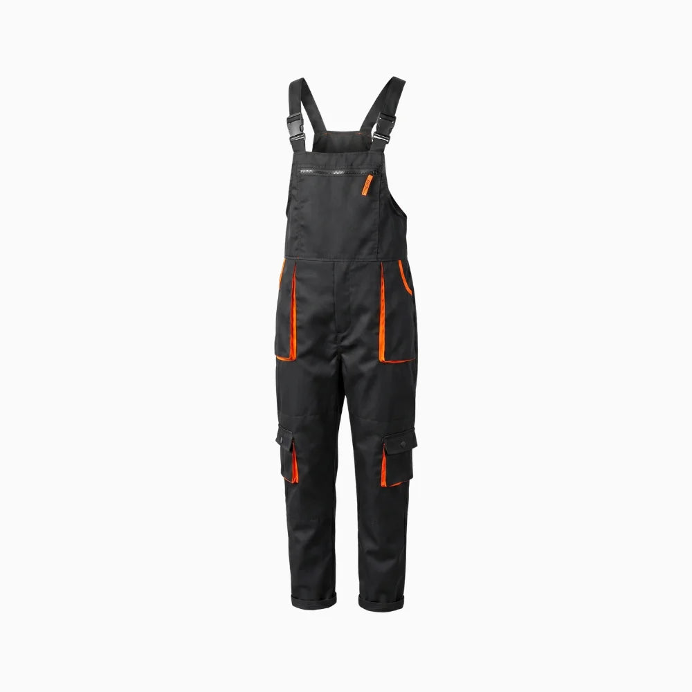 Caldor | Men's Cargo Bib Overalls with Zipper Pockets Adjustable Straps Workwear Dungarees-Men's Overalls-Black-S-