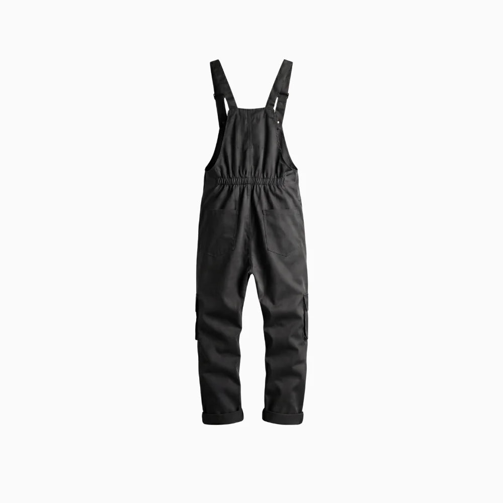 Caldor | Men's Cargo Bib Overalls with Zipper Pockets Adjustable Straps Workwear Dungarees-Men's Overalls-Black-S-