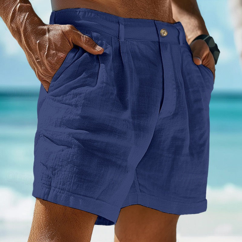 Renzo | Chino Shorts for Men - Pleated Front Button Belt Loops Regular Casual Summer Fit-Men's Shorts-Dark Blue-S-Camoufit
