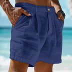 Renzo | Chino Shorts for Men - Pleated Front Button Belt Loops Regular Casual Summer Fit-Men's Shorts-Dark Blue-S-Camoufit