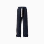 Renzo | Men's Corduroy Pants with Waffle Knit Texture Side Stripe Elastic Waist Drawstring Trackies-Sweatpants-Black/Blue-S-