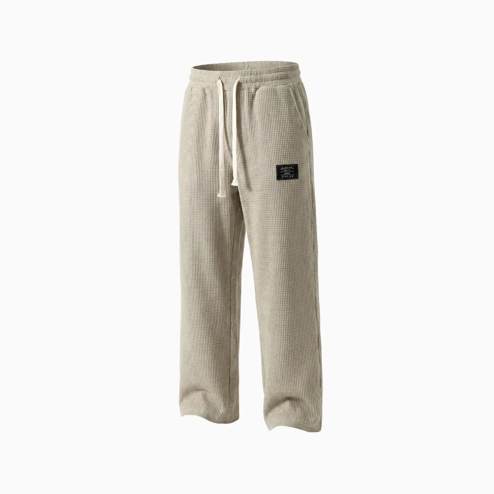 Marlo | Men's Waffle Knit Jogger Pants with Drawstring Waist Elastic Waistband Casual Trackies-Sweatpants-Beige-S-