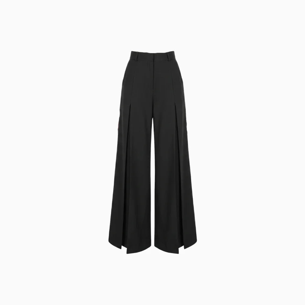 Orelia | Wide Leg Pants for Women - High Waist Pleated Polyester Regular Fit Elegant Trousers-Women's Pants-Black-XS-Camoufit