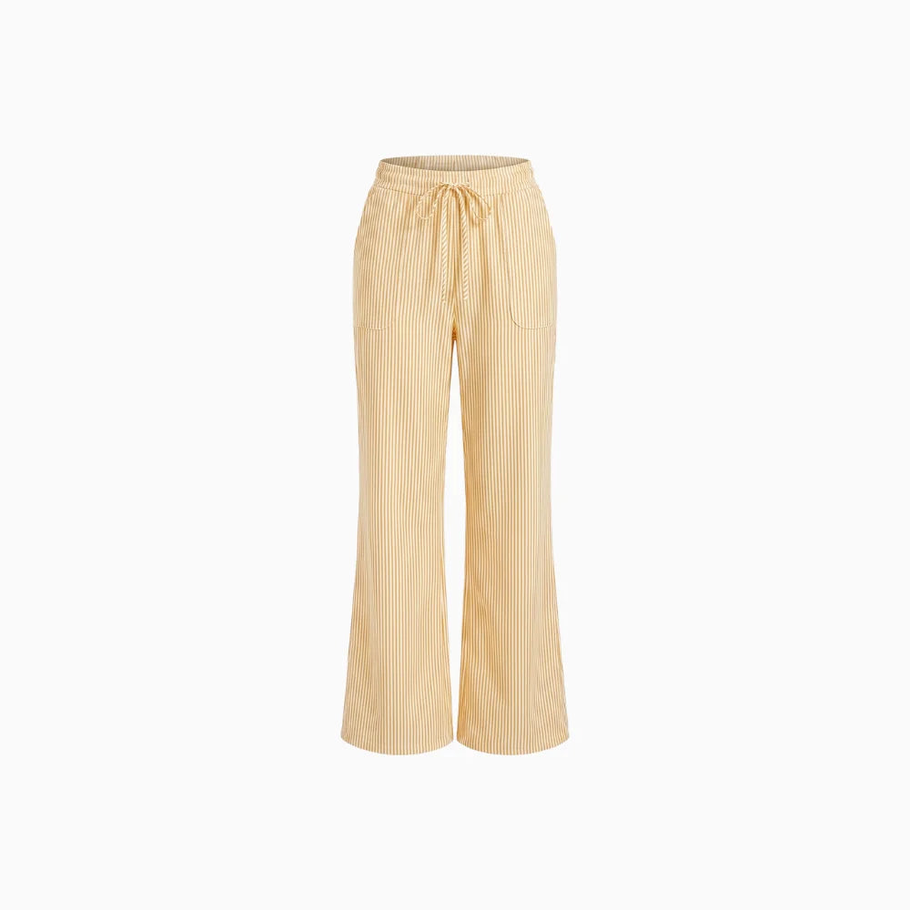 Isola | Wide Leg Trousers for Women - Striped Flared Drawstring Boho Beach Summer Fit-Women's Pants-Yellow-S-Camoufit