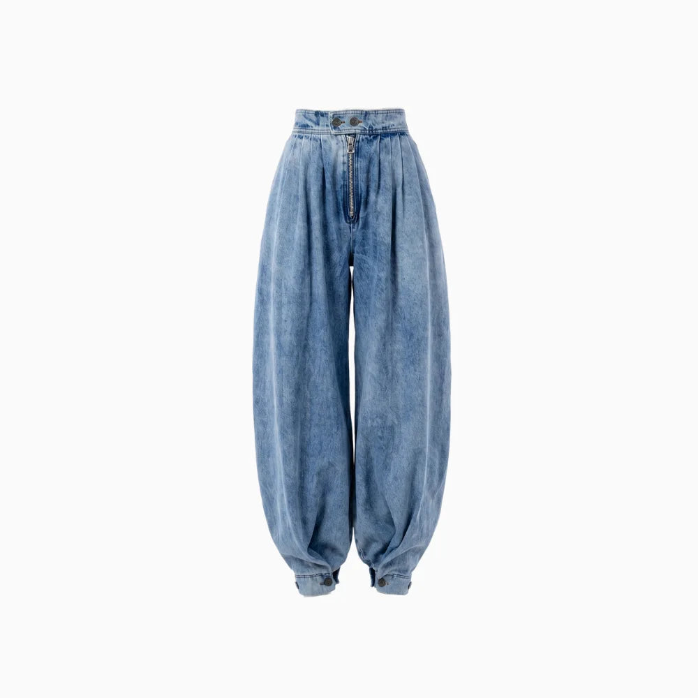 Fiorisse | High Waist Denim Balloon Jeans for Women – Pleated Relaxed Fit-Women's Jeans-S-Camoufit