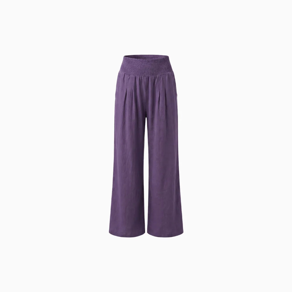 Solenne | Wide Leg Pants for Women - Casual Mid Rise Loose Relaxed Versatile Fit-Women's Pants-Purple-S-Camoufit