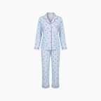 Rovelle | Blue Gingham Cherry Print Pyjama Set for Women - Notch Lapel Long Sleeve Fit-Women's Two Piece Sets-Blue-S-Camoufit