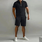 Elvano | Polo Shirt Two Piece Set for Men - Coordinated Relaxed Fit Casual Summer Fit-Men's Two Piece Set-Black-S-Camoufit