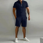 Elvano | Polo Shirt Two Piece Set for Men - Coordinated Relaxed Fit Casual Summer Fit-Men's Two Piece Set-Dark Blue-S-Camoufit