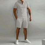 Elvano | Polo Shirt Two Piece Set for Men - Coordinated Relaxed Fit Casual Summer Fit-Men's Two Piece Set-Grey-S-Camoufit