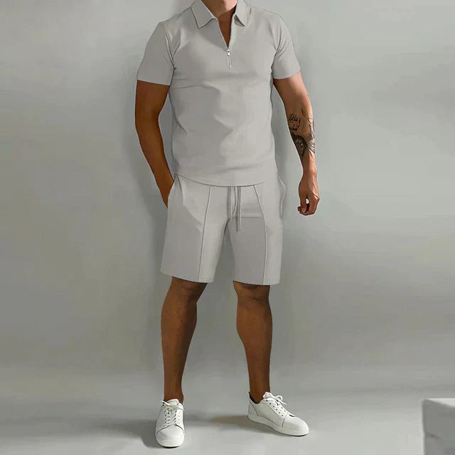 Elvano | Polo Shirt Two Piece Set for Men - Coordinated Relaxed Fit Casual Summer Fit-Men's Two Piece Set-Grey-S-Camoufit