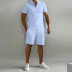 Elvano | Polo Shirt Two Piece Set for Men - Coordinated Relaxed Fit Casual Summer Fit-Men's Two Piece Set-Light Blue-S-Camoufit